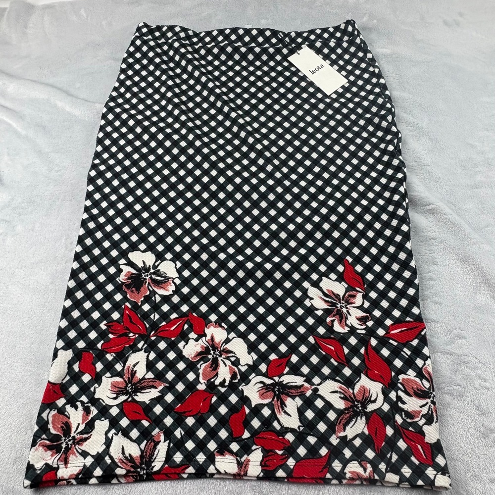 Leota Floral Gingham Pencil Skirt Women‎ Lg Career Office Brunch USA made NEW